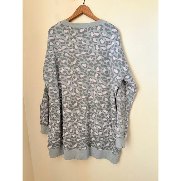 The Impeccable Pig Leopard Print Sweatshirt Gray Pink Cotton Pullover L - Picture 2 of 6